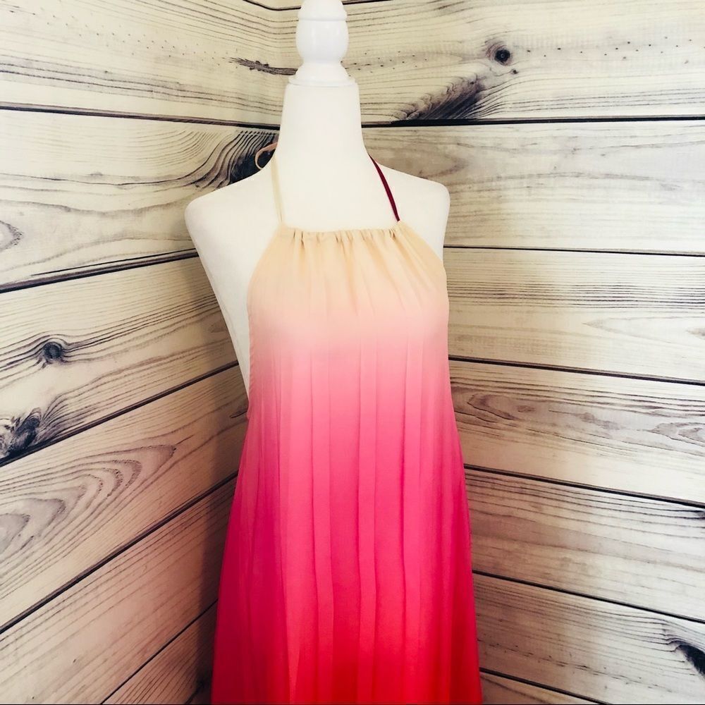 Colorful Ombré Backless Pleated Tie Halter Maxi Dress - Picture 3 of 8